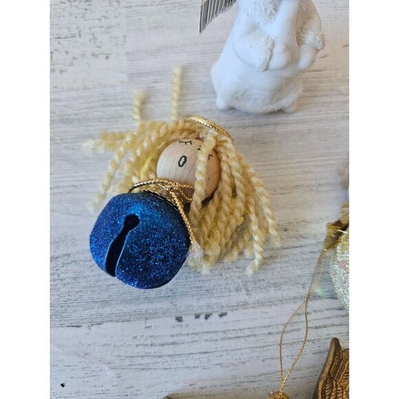 Cherub angel gold ornament set Xmas tree porcelain - Picture 5 of 13